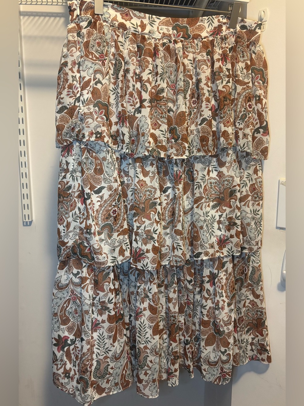 Tiered Floral Maxi Skirt in Cream and Brown